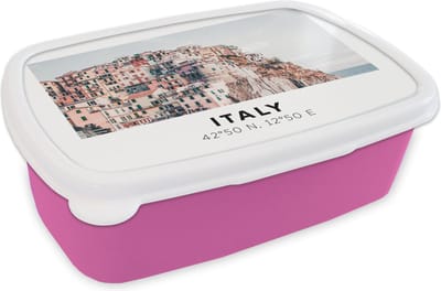 Broodtrommel Roze - Lunchbox - Brooddoos - Cinque Terre - Italië - Amalfi - Zee - 18x12x6 cm - Kinderen - Meisje