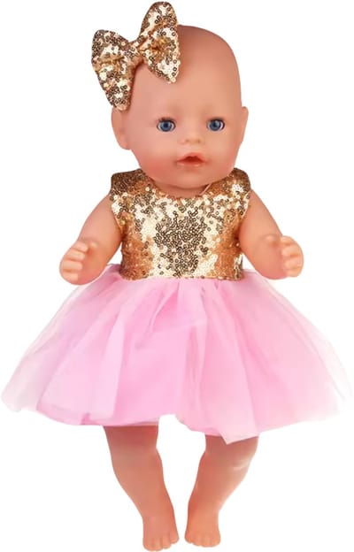 Happy U Kids Luxy Goud Roze Jurkje - Geschikt voor Baby Born kleertjes 36-43 cm