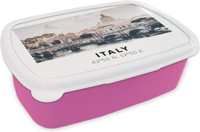 Broodtrommel Roze - Lunchbox - Brooddoos - Rome - Skyline - Italië - Zomer - 18x12x6 cm - Kinderen - Meisje