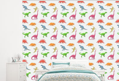 Behang - Fotobehang Patronen - Dino - Kinderen - Jongens - Kleuren - Kids - Jongen - Breedte 300 cm x hoogte 240 cm
