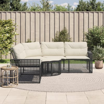 vidaXL - Tuinbank - met - kussens - en - voetensteun - L-vormig - poly - rattan - zwart