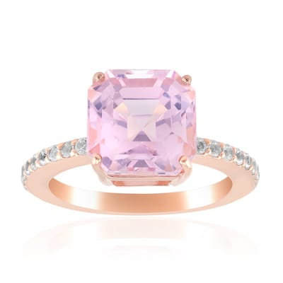 Cavill - Roségouden zilveren ring - 4,224 ct achthoekige kunziet uit Afghanistan - 18 Cambodjaanse zirkonia's pavé - Elegante damesring