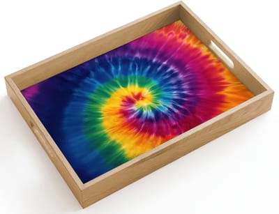 Dienblad hout 40x30 cm - Schootdienblad - Regenboogkleuren - Spiraal - Kleurrijk - Borrelplank rechthoek - Plateau dienbladen