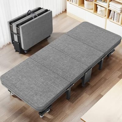 Opklapbed 70 x 190 cm, logeerbed, inklapbaar, duurzaam vouwbed met schuimkernmatras, ruimtebesparend en wieltjes