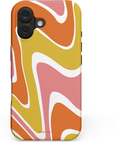 Casetastic hoesje geschikt voor Apple iPhone 16 - MagSafe - Dubbellaagse bescherming - Retro rave - Fashion Case - Goud Terracotta Koraal Wit