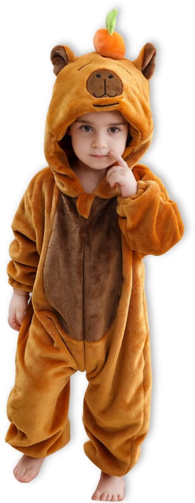 BoefieBoef Dieren Baby Onesie Peuter Pyjama Kinderen 6 maanden tot 2 jaar – Capibara – Verkleedkleding met Luierrits – Kerst Carnaval Dierenpak - en Kraamcadeau- Zacht Flanel - Romper - Boxpak - Jongens - Meisjes - Kruippak - Winterpak - Bruin