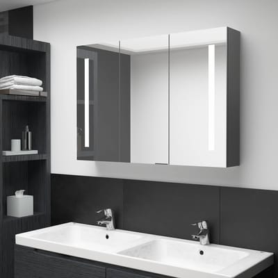 vidaXL - Badkamerkast - met - spiegel - en - LED - 89x14x62 - cm - grijs