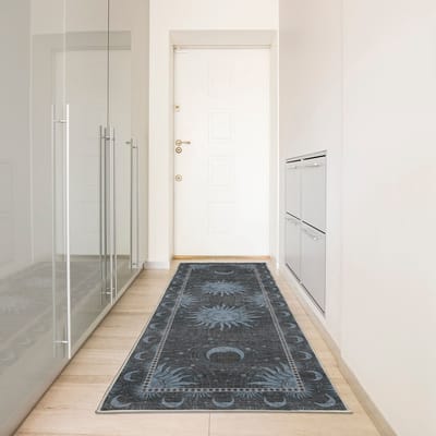 ABAKUHAUS Vloerkleed - Woonkamer Tapijt – 76 x 229 cm – blauw – Hoogpolig – wasbaar