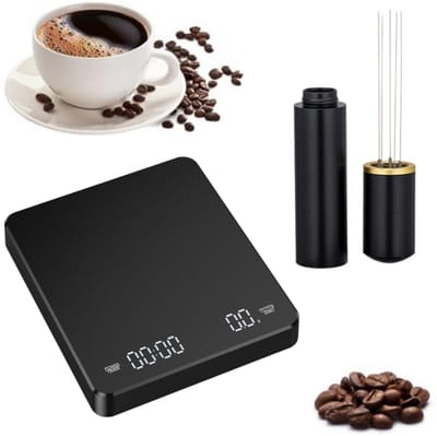 koffie weegschaal-koffie verdeler-Digitale koffieweegschaal met timer - Oplaadbare koffieweegschaal voor filterkoffie - 3 kg/0,1 g - Met koffiepoedernaald - Met schilfunctie - 3 eenheden - LED-display (zwart - 15*13)