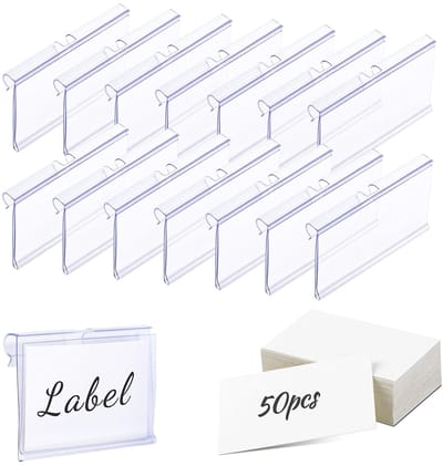 Dailygoods- Prijskaarthouder 50 stuks - Duidelijke Etikethouder - Herbruikbare Labelhouder - Plastic Draadplank - 7,6 cm x 4,2 cm - Dubbele Kliksluiting