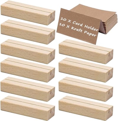 10x Houten Tafelkaarthouders met Kraftpapier - Rustieke Kaarthouder voor Bruiloft en Evenementen