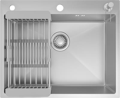 Cecipa Max Roestvrijstalen Spoelbak Zilver - 60×49 cm - Opbouw/Inbouw - Gestempeld Nano - Met Verstelbare Uitlekmand & Zeepdispenser