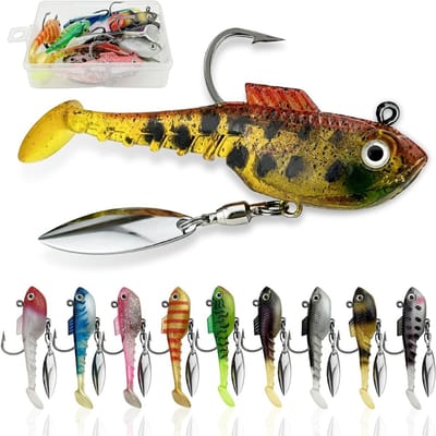 Set van 10 Vissersaas voor Snoek en Forel met Spinnerblad, Inclusief Plastic Opbergdoos voor Perch en Zander