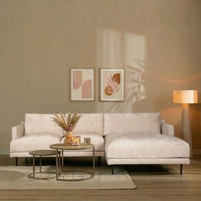 Bronx71® Hoekbank Denver chenille stof wit/beige rechts