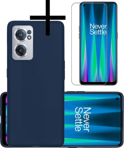 Hoesje - Met Screenprotector - Geschikt voor OnePlus Nord CE 2 - Sterk & Shockproof - Back Cover - Siliconen Case - Telefoon Hoes - Donkerblauw
