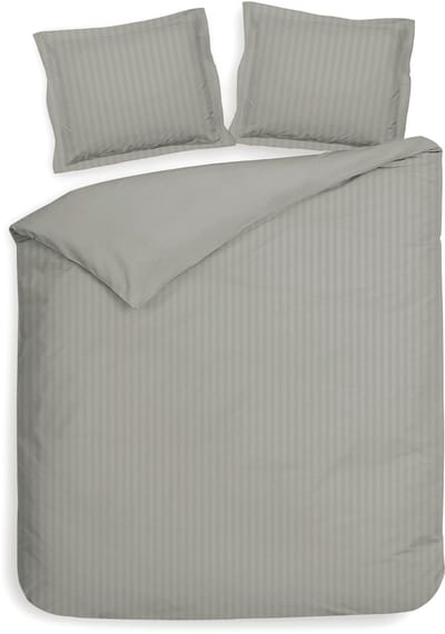 Heckettlane Dekbedovertrek Banda - Bedlinnen met Strepen - 240x200-220 cm - Lits-Jumeaux - Grijs - Dekbedovertrek van 100% Katoen-Satijn