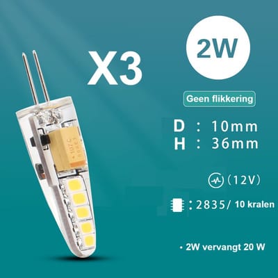 G Master- G4 LED lichtbron - 12V - 2W - vervangt 20 W Halogeen lamp - Warm wit - 3 stuks