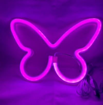 LED Vlinder met neonlicht - roze neon licht - Op Batterijen en USB - hoogte 22.5 x 16 x 2 cm - Wandlamp - Sfeerlamp - Decoratieve verlichting - Woonaccessoires