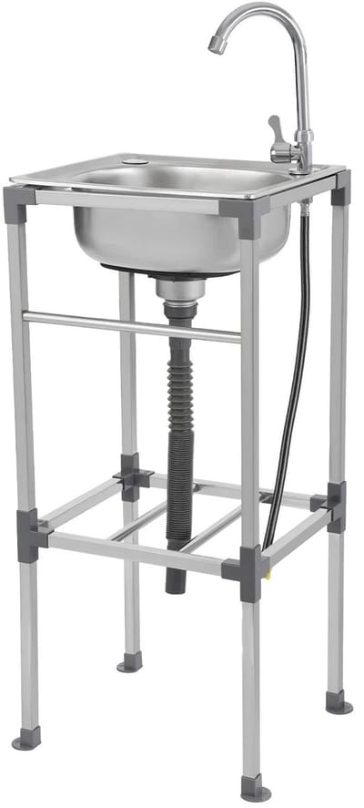 Allero Spoelbak - Vrijstaande Spoelbak - Wastafel Vrijstaand - RVS - Met Kraan - Eenvoudige Installatie - 37x42x83 cm - Hoge Stabiliteit