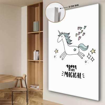 Schilderij voor kinderen - Wanddecoratie meisjes - Unicorn - Quotes - You are magical - Meisje - Kinderen - Kinderkamer decoratie - Canvas doek kids - 120x180 cm