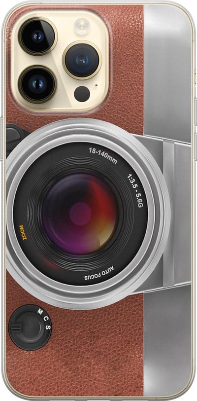 Leuke Telefoonhoesjes - Hoesje geschikt voor iPhone 14 Pro Max - Vintage camera - Soft case - TPU - Print / Illustratie - Bruin