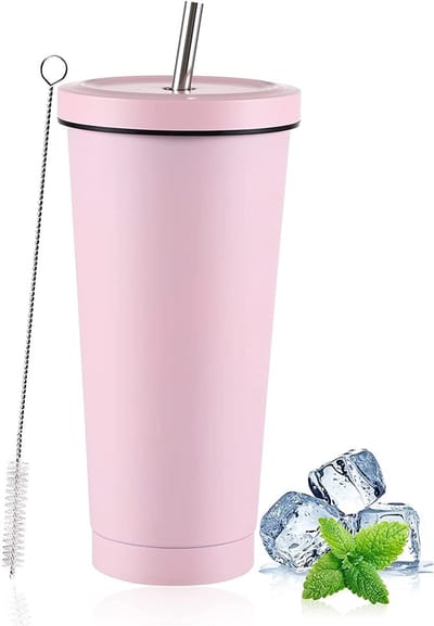 Unyqoos® Isoleerde Roestvrijstalen Reisbeker met Deksel en Herbruikbaar Rietje, 750 ml, Voor Warme en Koude Dranken