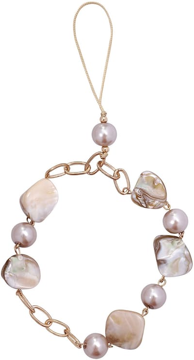 Casemania Universele Telefoonketting - Goudkleurige Schakels & Parelkralen - Polsbandje met Parels - Wristlet Charm Strap - Stevige Mobiele Armband