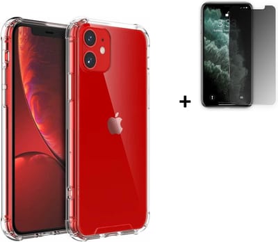 Hoesje Geschikt voor iPhone 11 - Screenprotector iPhone 11 - iPhone 11 Hoes Transparant Shock Proof Case + Privacy Screenprotector