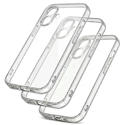 Transparant telefoon hoesje set van 3 geschikt voor iPhone 16 – doorzichtige backcover met verhoogde randen en schokbestendige hoeken – unisex clear case set