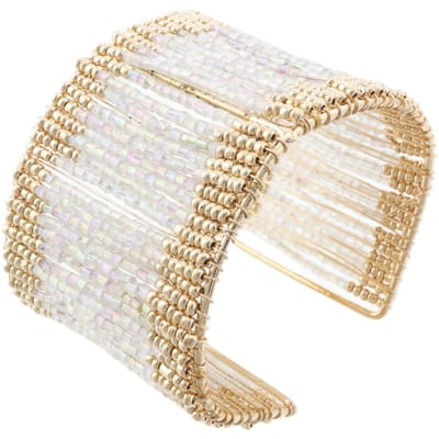 Behave Brede Cuff Armband Dames – Goudkleur met Iriserende Glaskralen – Statement Armband – Nikkelvrij