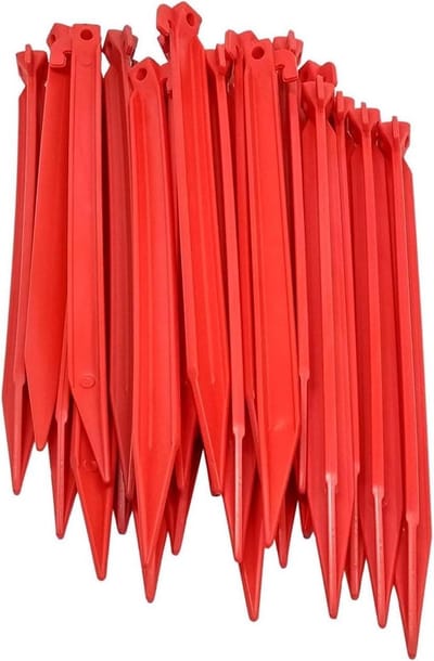 48 kunststof haringen 30 cm - tentharingen voor outdoor camping - tenten tuin zachte zanderige ondergrond tentnagels - rood