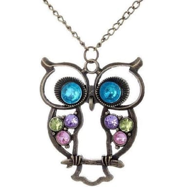 Vintage Ketting Met Uil Hanger - Bronskleurig - Strass steentjes