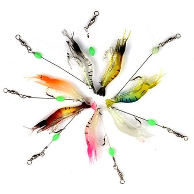 7 Stuks/lot 8cm 5g Siliconen Garnaal Vis Aas Lichtgevend Zacht Vis Aas Gemengde Kleur Kunstmatige Garnaal Aas Pesca Sabiki Onderlijn YE96