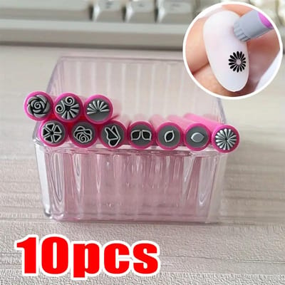10-delige set Nail Art Stempelpen DIY Bloemen Vlinder Nagel Graffiti Nagel Dotting Tools Polijsten Schilderen Tekenen Manicure Gereedschap 10pcs gray