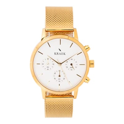 KRAEK Valeria Goud Wit 38 mm - Dames Horloge - Goud Mesh horlogebandje - Easy click bandje