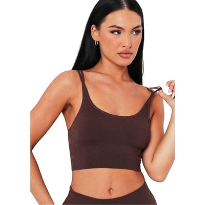 Missy Empire Geroleerde crop-top met twee dunne bandjes voor dames (Chocolade)