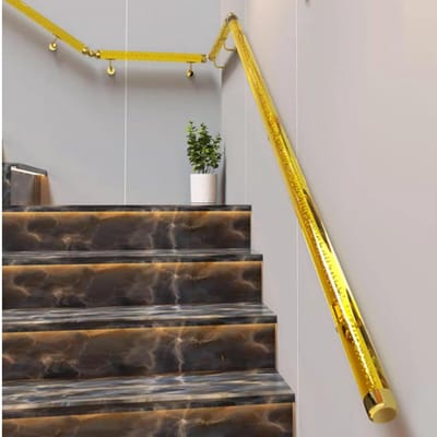Trapleuning Acryl - Veiligheidsleuning Wandmontage - Extra Stabiliteit - Robuuste Gouden Houder - 60-600 cm - Geel Transparant