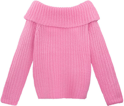 Elegante Off-Shoulder Trui van Gerecycled Polyester - Roze - Maat L/XL