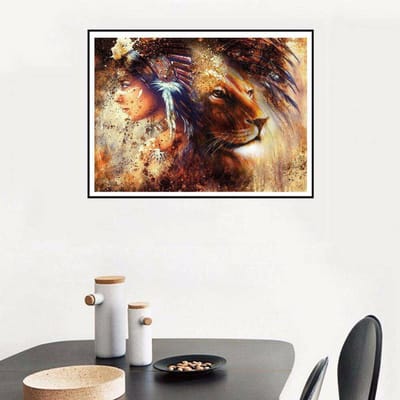 Diamond Painting Mozaïek Schoonheid en Leeuw Handgemaakt Diamant Kruissteek Set Diamant Borduurwerk 20X30CM beige