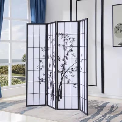 Fine Asianliving Japans Kamerscherm Shoji B180xH180cm Scheidingswand Zwart - Bamboe