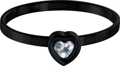 Quiges Stapelring Dames - Vulring Hart Zirkonia - RVS Zwart - Maat 19 - Hoogte 2mm