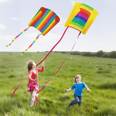 Set van 2 Grote Vliegers voor Kinderen met 200m Lijn - Geschikt voor Strand en Park