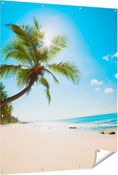 Gards Tuinposter Tropisch Strand en Zee in Sri Lanka - 120x150 cm - Tuindoek - Tuindecoratie - Wanddecoratie buiten - Tuinschilderij