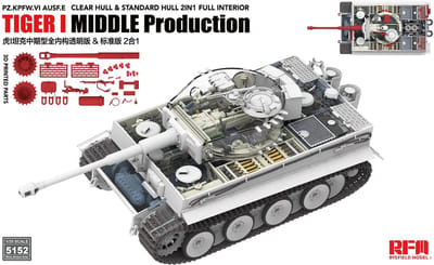 Rye Field Model Modelbouwpakket Militaire voertuigen - 5152 Tiger I Mid-Production - Transparent Turret WWII - Duitse Zware Tank Plastic - 1:35 - Modelbouw