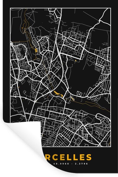 Muurstickers - Sticker Folie - Stadskaart – Frankrijk – Kaart – Sarcelles – Plattegrond - 20x30 cm - Plakfolie - Muurstickers Kinderkamer - Zelfklevend Behang - Zelfklevend behangpapier - Stickerfolie