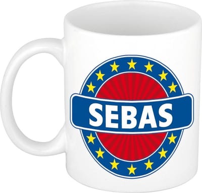 Bellatio Decorations - Sebas voornaam - koffiemok - beker - wit/blauw - 300 ml - Cadeau - Heren - Collega - Vaderdag - Verjaardag