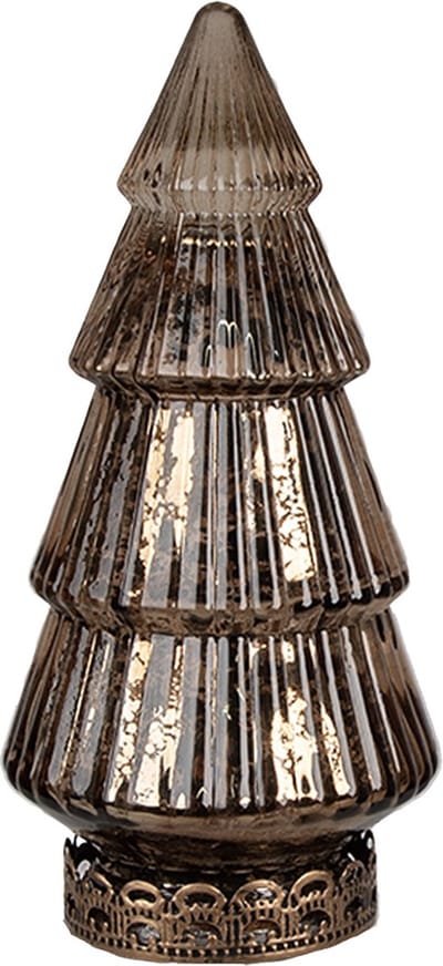 Clayre & Eef Kerstdecoratie met LED-verlichting Kerstboom Ø 8x16 cm Bruin Glas