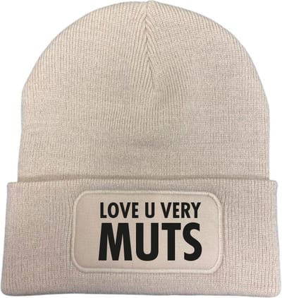 Love u very muts wintermuts almond | zwart - soBAD. | Wintersport | Après ski verkleedkleren | Unisex | Heren en Dames Beanie