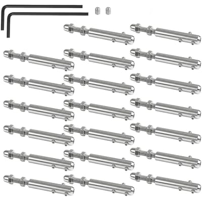 20 Stuks RVS Draad Kabel Spanset 4mm Spanning Klem met Draad Einde en Inbussleutel voor Bevestigen en Spannen van Stalen Kabels