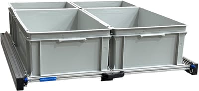 Schuifframe aluminium voor camper 90x80 cm inclusief 4 open bakken